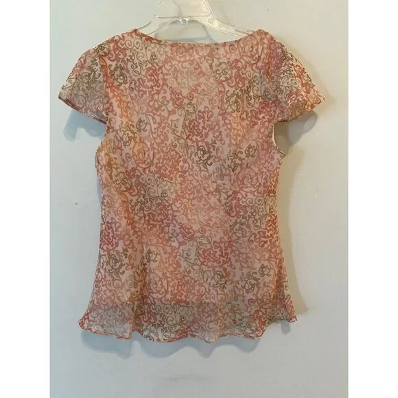 Sangria 2 pc Skirt Set Midi Ruffled Sheer Lined & Short Sleeve Top Size 10 - Picture 3 of 16